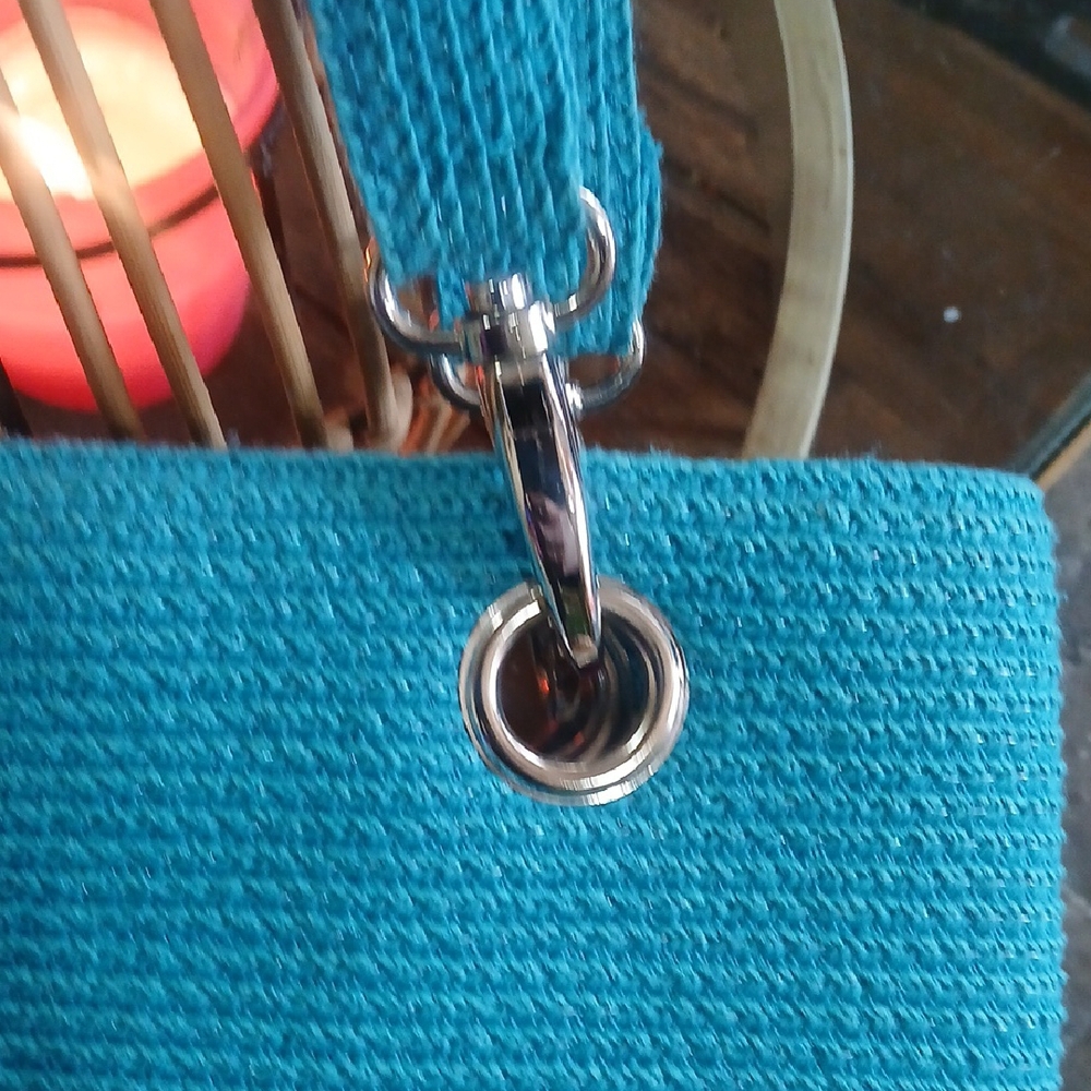 Vibrant Blue Tote with Gold Hardware and Textured Fabric - Picture 2 of 6